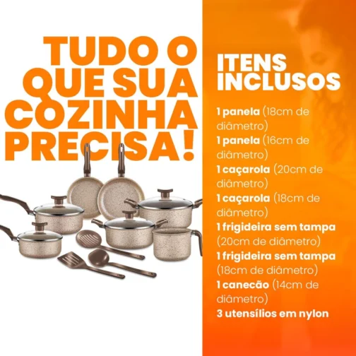 Jogo de Panelas 10 Peças Bianco Antiaderente com Tampa de Vidro - Imagem 6