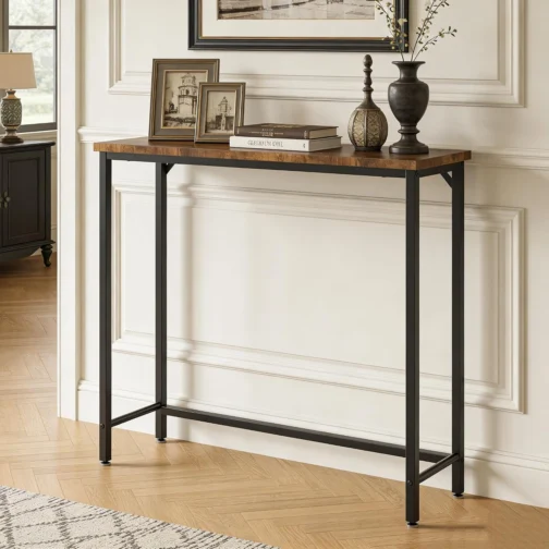 Mesa de console de entrada estreita e mesa lateral de sofá - Mesa de corredor industrial para espaços pequenos, mesa de sofá, sala de estar multifuncional quarto escritório, marrom, 75 x 24 x - Imagem 2