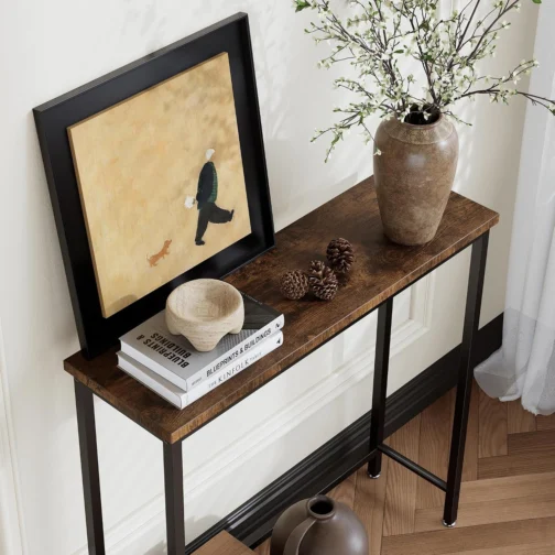 Mesa de console de entrada estreita e mesa lateral de sofá - Mesa de corredor industrial para espaços pequenos, mesa de sofá, sala de estar multifuncional quarto escritório, marrom, 75 x 24 x - Imagem 4