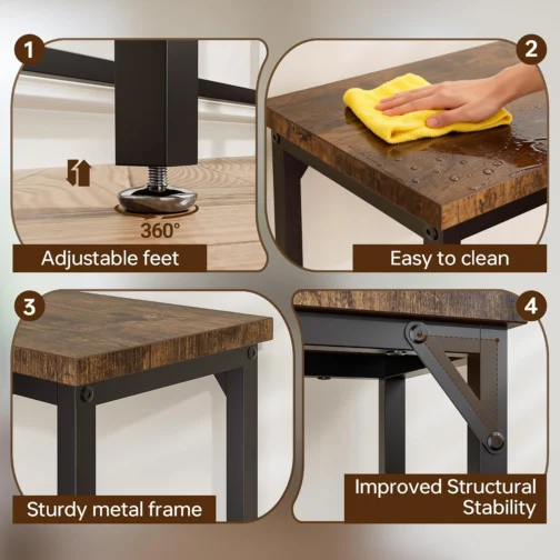 Mesa de console de entrada estreita e mesa lateral de sofá - Mesa de corredor industrial para espaços pequenos, mesa de sofá, sala de estar multifuncional quarto escritório, marrom, 75 x 24 x - Imagem 5