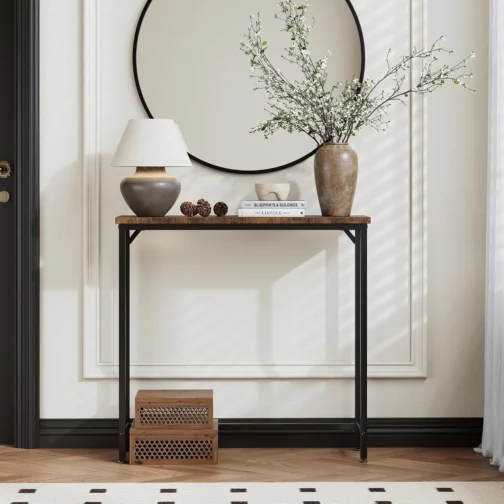 Mesa de console de entrada estreita e mesa lateral de sofá - Mesa de corredor industrial para espaços pequenos, mesa de sofá, sala de estar multifuncional quarto escritório, marrom, 75 x 24 x - Imagem 7