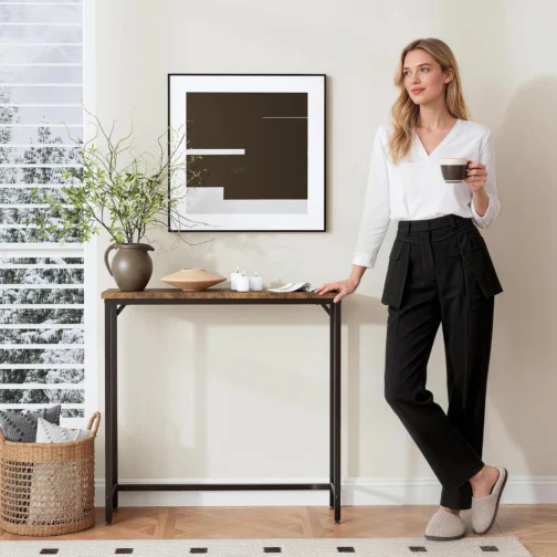 Mesa de console de entrada estreita e mesa lateral de sofá - Mesa de corredor industrial para espaços pequenos, mesa de sofá, sala de estar multifuncional quarto escritório, marrom, 75 x 24 x - Imagem 8