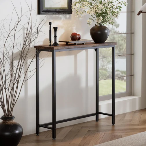 Mesa de console de entrada estreita e mesa lateral de sofá - Mesa de corredor industrial para espaços pequenos, mesa de sofá, sala de estar multifuncional quarto escritório, marrom, 75 x 24 x - Imagem 9