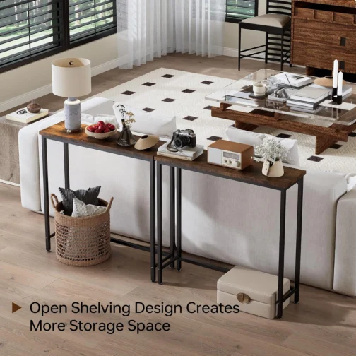 Mesa de console de entrada estreita e mesa lateral de sofá - Mesa de corredor industrial para espaços pequenos, mesa de sofá, sala de estar multifuncional quarto escritório, marrom, 75 x 24 x - Imagem 10