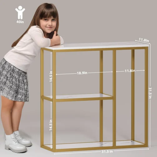 WOHOMO Mesa de console, mesa de entrada pequena com prateleiras de armazenamento, mesa de sofá estreita de 30 cm, mesa de corredor moderna para sala de estar, 80 x 30 x 31,5 cm, branca e dourada - Imagem 3