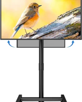 YOMT Mobile TV Cart Rolling TV Stand for 13-50 inch Screens, Tilting and Rotating Mount, Portrait to Landscape, Height Adjustable Portable TV Stand with Wheels Holds up to 44lbs Max VESA 200x200mm