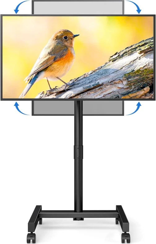 YOMT Mobile TV Cart Rolling TV Stand for 13-50 inch Screens, Tilting and Rotating Mount, Portrait to Landscape, Height Adjustable Portable TV Stand with Wheels Holds up to 44lbs Max VESA 200x200mm - Imagem 2