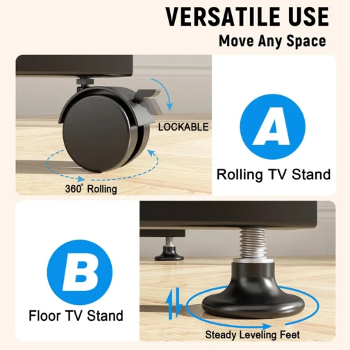 YOMT Mobile TV Cart Rolling TV Stand for 13-50 inch Screens, Tilting and Rotating Mount, Portrait to Landscape, Height Adjustable Portable TV Stand with Wheels Holds up to 44lbs Max VESA 200x200mm - Imagem 8