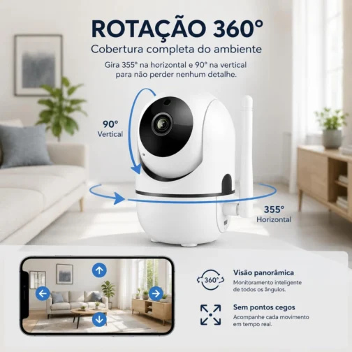 Câmera Baba Eletronica Wi-Fi de Monitoramento e Segurança com áudio bidirecional, visão noturna e detecção de movimento — solução em vigilância para bebês, idosos, pets e segurança doméstica. Premium - Imagem 4