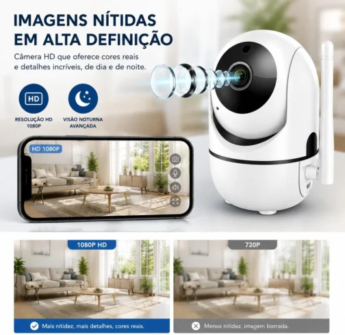 Câmera Baba Eletronica Wi-Fi de Monitoramento e Segurança com áudio bidirecional, visão noturna e detecção de movimento — solução em vigilância para bebês, idosos, pets e segurança doméstica. Premium - Imagem 6