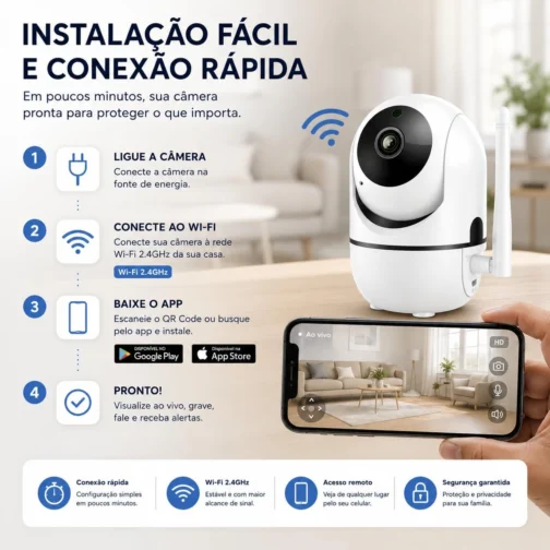 Câmera Baba Eletronica Wi-Fi de Monitoramento e Segurança com áudio bidirecional, visão noturna e detecção de movimento — solução em vigilância para bebês, idosos, pets e segurança doméstica. Premium - Imagem 7
