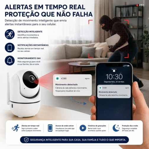 Câmera Baba Eletronica Wi-Fi de Monitoramento e Segurança com áudio bidirecional, visão noturna e detecção de movimento — solução em vigilância para bebês, idosos, pets e segurança doméstica. Premium - Imagem 8