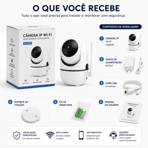 Câmera Baba Eletronica Wi-Fi de Monitoramento e Segurança com áudio bidirecional, visão noturna e detecção de movimento — solução em vigilância para bebês, idosos, pets e segurança doméstica. Premium - Imagem 9