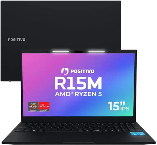 Notebook Positivo Vision R15M AMD Ryzen 5-5625U Linux 8GB RAM 256GB SSD Wi-Fi 6 Tela 15.6” Full HD IPS Antirreflexo - Minitela - Permite upgrade de memória RAM e SSD - Preto - Imagem 2