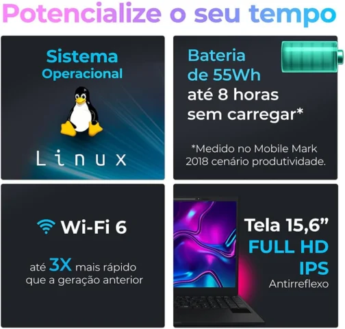Notebook Positivo Vision R15M AMD Ryzen 5-5625U Linux 8GB RAM 256GB SSD Wi-Fi 6 Tela 15.6” Full HD IPS Antirreflexo - Minitela - Permite upgrade de memória RAM e SSD - Preto - Imagem 6
