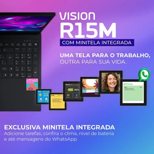 Notebook Positivo Vision R15M AMD Ryzen 5-5625U Linux 8GB RAM 256GB SSD Wi-Fi 6 Tela 15.6” Full HD IPS Antirreflexo - Minitela - Permite upgrade de memória RAM e SSD - Preto - Imagem 9