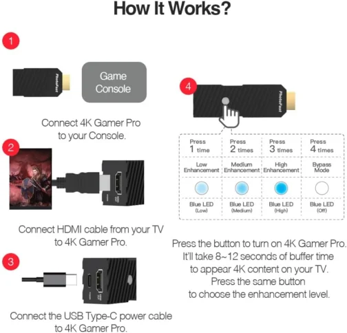 PhotoFast 4K Gamer Pro Video Game Console HDMI 4K upscaler 1080p to 4k @60fps without lag upscale for Nintendo Switch/Nintendo Switch OLED/Wii U/PlayStation 4 / PS3 / Xbox & more - Imagem 6
