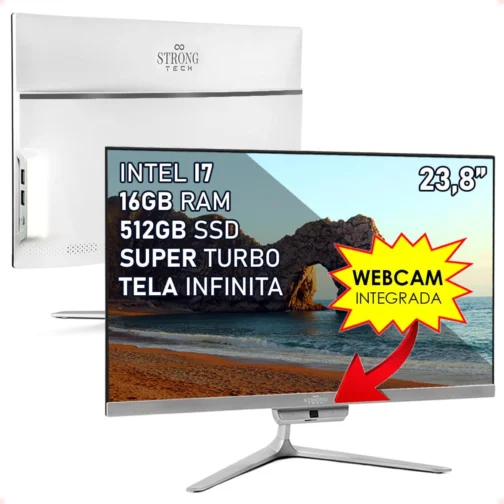 Computador All In One Intel Core i7 23,8" Full HD 16GB SSD 512GB 4 Núcleos Super Turbo Hdmi Strong Tech - Imagem 2