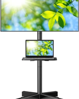 Suporte de TV Móvel PERLESMITH para TVs 23-60 Polegadas, Inclinável, Capacidade 40kg, com Prateleira para Laptop