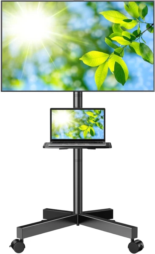 Suporte de TV Móvel PERLESMITH para TVs 23-60 Polegadas, Inclinável, Capacidade 40kg, com Prateleira para Laptop - Imagem 2