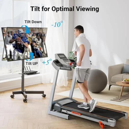 Suporte de TV Móvel PERLESMITH para TVs 23-60 Polegadas, Inclinável, Capacidade 40kg, com Prateleira para Laptop - Imagem 4
