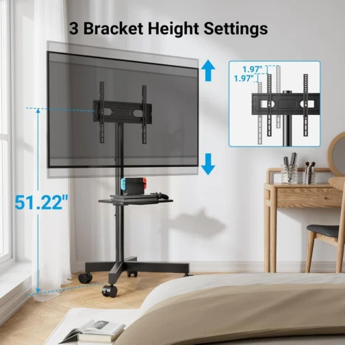 Suporte de TV Móvel PERLESMITH para TVs 23-60 Polegadas, Inclinável, Capacidade 40kg, com Prateleira para Laptop - Imagem 5