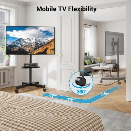 Suporte de TV Móvel PERLESMITH para TVs 23-60 Polegadas, Inclinável, Capacidade 40kg, com Prateleira para Laptop - Imagem 7