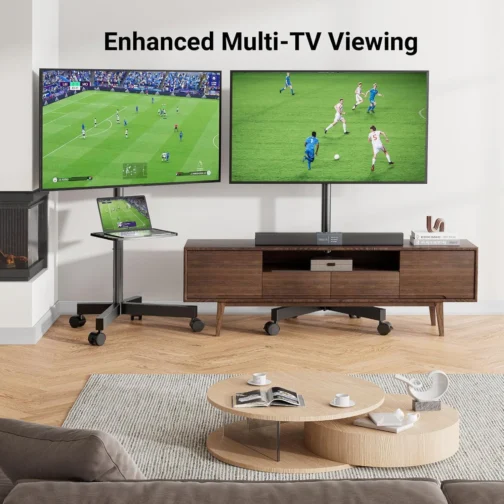 Suporte de TV Móvel PERLESMITH para TVs 23-60 Polegadas, Inclinável, Capacidade 40kg, com Prateleira para Laptop - Imagem 8