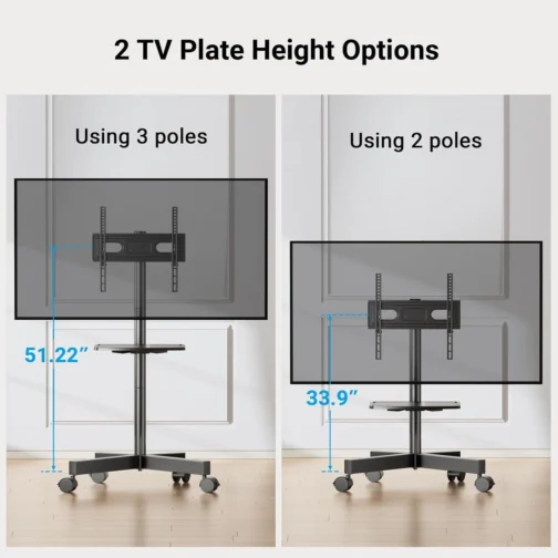 Suporte de TV Móvel PERLESMITH para TVs 23-60 Polegadas, Inclinável, Capacidade 40kg, com Prateleira para Laptop - Imagem 9