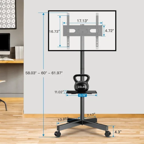 Suporte de TV Móvel PERLESMITH para TVs 23-60 Polegadas, Inclinável, Capacidade 40kg, com Prateleira para Laptop - Imagem 10
