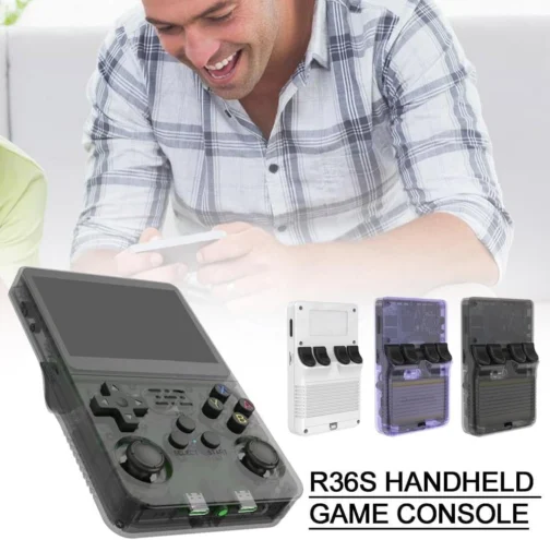 Console de jogos portátil retrô, console de videogame R36S com 15.000+ jogos, sistema Linux, tela IPS de 3,5 polegadas, reprodutor de vídeo de bolso com cartão TF 64GB - Preto - Imagem 2