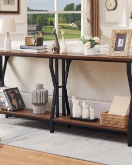 HOMISSUE Mesa de console de sofá, mesa de sofá extralonga de 180 cm com armazenamento de 2 níveis, mesas de console estreitas industriais atrás do sofá, mesa de corredor para entrada, sala de estar