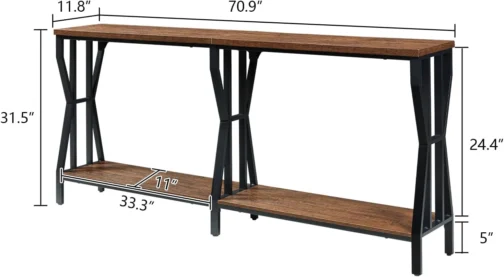 HOMISSUE Mesa de console de sofá, mesa de sofá extralonga de 180 cm com armazenamento de 2 níveis, mesas de console estreitas industriais atrás do sofá, mesa de corredor para entrada, sala de estar - Imagem 3