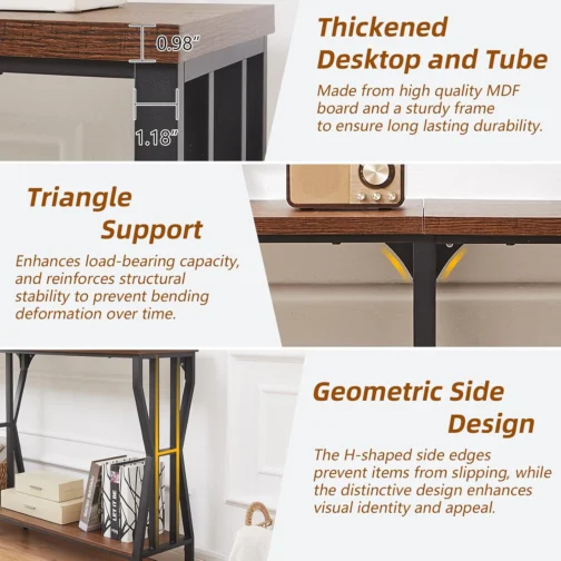 HOMISSUE Mesa de console de sofá, mesa de sofá extralonga de 180 cm com armazenamento de 2 níveis, mesas de console estreitas industriais atrás do sofá, mesa de corredor para entrada, sala de estar - Imagem 7