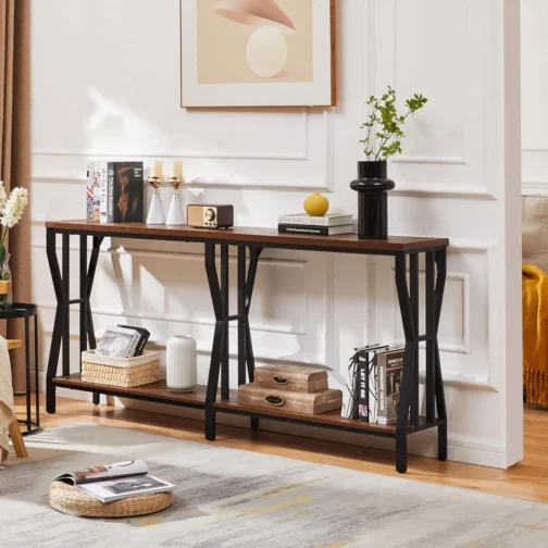HOMISSUE Mesa de console de sofá, mesa de sofá extralonga de 180 cm com armazenamento de 2 níveis, mesas de console estreitas industriais atrás do sofá, mesa de corredor para entrada, sala de estar - Imagem 8