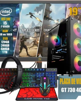 PC Gamer Completo Intel Core i5 3ª Geração, Opções 8GB/16GB RAM, SSD 120GB/240GB/480GB/ 1TB, Placa de Video GT 730 4GB, Windows 11, Monitor LED 19,Teclado e Mouse Gamer, HeadSet (GB, 8, GB, 120)