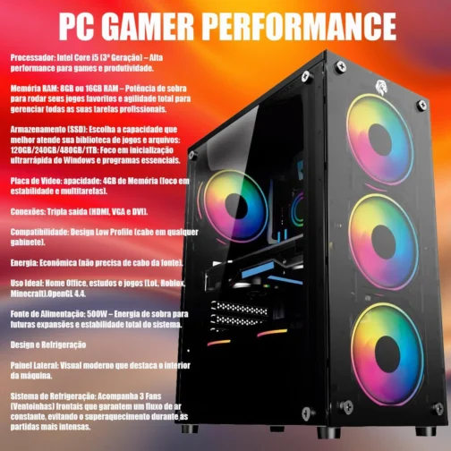 PC Gamer Completo Intel Core i5 3ª Geração, Opções 8GB/16GB RAM, SSD 120GB/240GB/480GB/ 1TB, Placa de Video GT 730 4GB, Windows 11, Monitor LED 19,Teclado e Mouse Gamer, HeadSet (GB, 8, GB, 120) - Imagem 4
