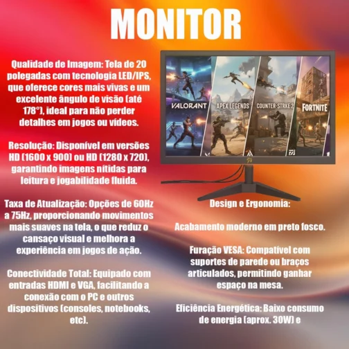 PC Gamer Completo Intel Core i5 3ª Geração, Opções 8GB/16GB RAM, SSD 120GB/240GB/480GB/ 1TB, Placa de Video GT 730 4GB, Windows 11, Monitor LED 19,Teclado e Mouse Gamer, HeadSet (GB, 8, GB, 120) - Imagem 5