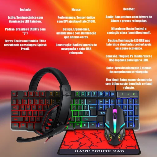 PC Gamer Completo Intel Core i5 3ª Geração, Opções 8GB/16GB RAM, SSD 120GB/240GB/480GB/ 1TB, Placa de Video GT 730 4GB, Windows 11, Monitor LED 19,Teclado e Mouse Gamer, HeadSet (GB, 8, GB, 120) - Imagem 6
