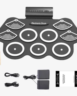 Bateria Eletrônica Portátil com 9 Pads e Pedal, Dobrável, 10 Demos e 7 Estilos de Ritmo
