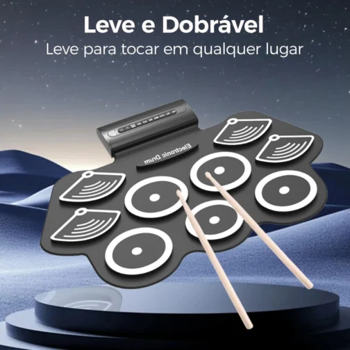 Bateria Eletrônica Portátil com 9 Pads e Pedal, Dobrável, 10 Demos e 7 Estilos de Ritmo - Imagem 3