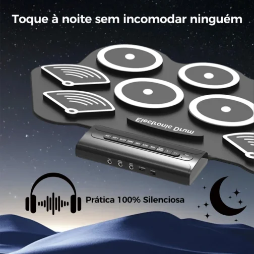 Bateria Eletrônica Portátil com 9 Pads e Pedal, Dobrável, 10 Demos e 7 Estilos de Ritmo - Imagem 5