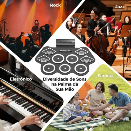 Bateria Eletrônica Portátil com 9 Pads e Pedal, Dobrável, 10 Demos e 7 Estilos de Ritmo - Imagem 6