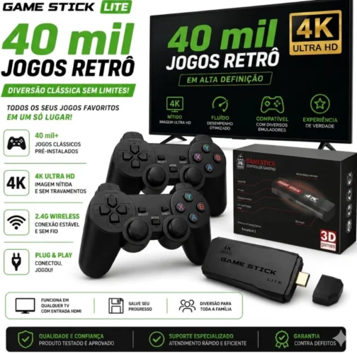 Jogo Stick X2 PRO 4K Retro ,Console com 2 Controles Sem Fio, HDMI Plug and Play, +40.000 Jogos Clássicos, Compatível com TV, TV Box e Monitor, Versão mais atualizada 2.0 Sem travamento, roda fluído. - Imagem 6