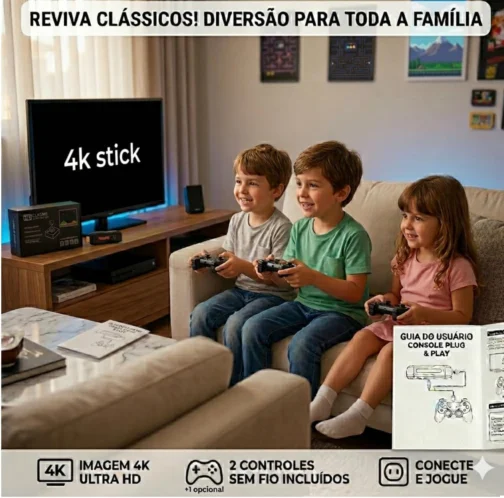 Jogo Stick X2 PRO 4K Retro ,Console com 2 Controles Sem Fio, HDMI Plug and Play, +40.000 Jogos Clássicos, Compatível com TV, TV Box e Monitor, Versão mais atualizada 2.0 Sem travamento, roda fluído. - Imagem 7