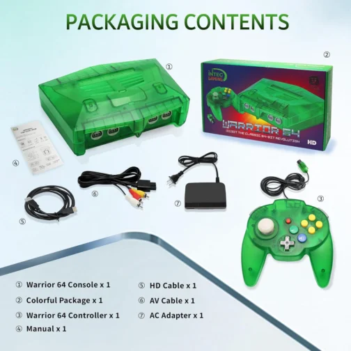 N64 Console - Newly Design Looking for N64 with HD Output (Native RGB Signal), 100% Better Video Quality, Plug & Play - Compatible with All US/JP Cartridges, Including 1 Warrior 64 Controlle (Green) - Imagem 7