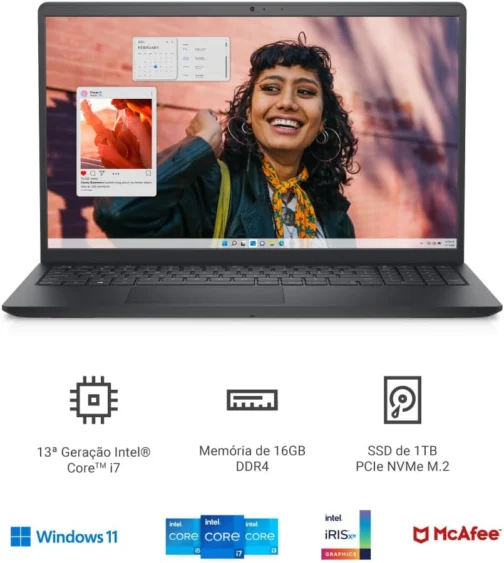 Notebook Dell 15 15-I1300-A80P, Intel Core i7-1355U, Windows 11 Home | 15.6 FHD 120 Hz IPS Antirreflexo, 16 GB RAM, SSD 1 TB, UHD Graphics, Wi‑Fi 6, USB‑3.2 Type-C, HDMI 1.4, Garantia de 1 Ano - Imagem 8