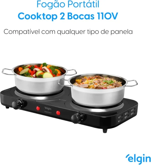 Fogão Elétrico Portátil Cooktop 2 Bocas Elgin - 110V - Imagem 3