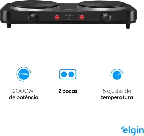 Fogão Elétrico Portátil Cooktop 2 Bocas Elgin - 110V - Imagem 4