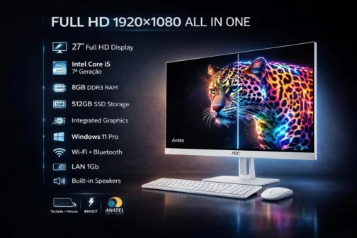 Computador All in One 27" Full HD Intel Core i5-7200U SSD 512GB 8GB RAM, Wi-Fi Bluetooth HDMI VGA, Alto-Falantes Integrados com Teclado e Mouse PC Completo - Imagem 6